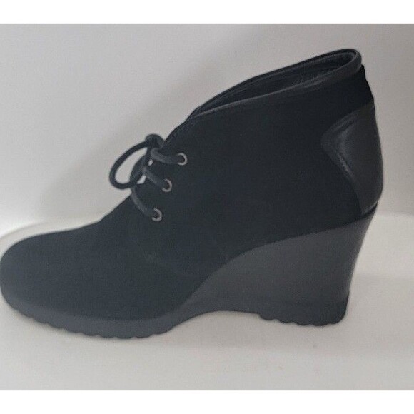 AQUATALIA by Marvin K Black Suede CASSIE Desert Wedge Lace Up Booties - Picture 2 of 8